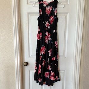 Soprano Black and Pink Floral High Low Dress